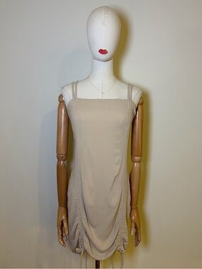 Wild Fable Beige Ruched Mini Dress Size XL - Stretchy & Cute!
